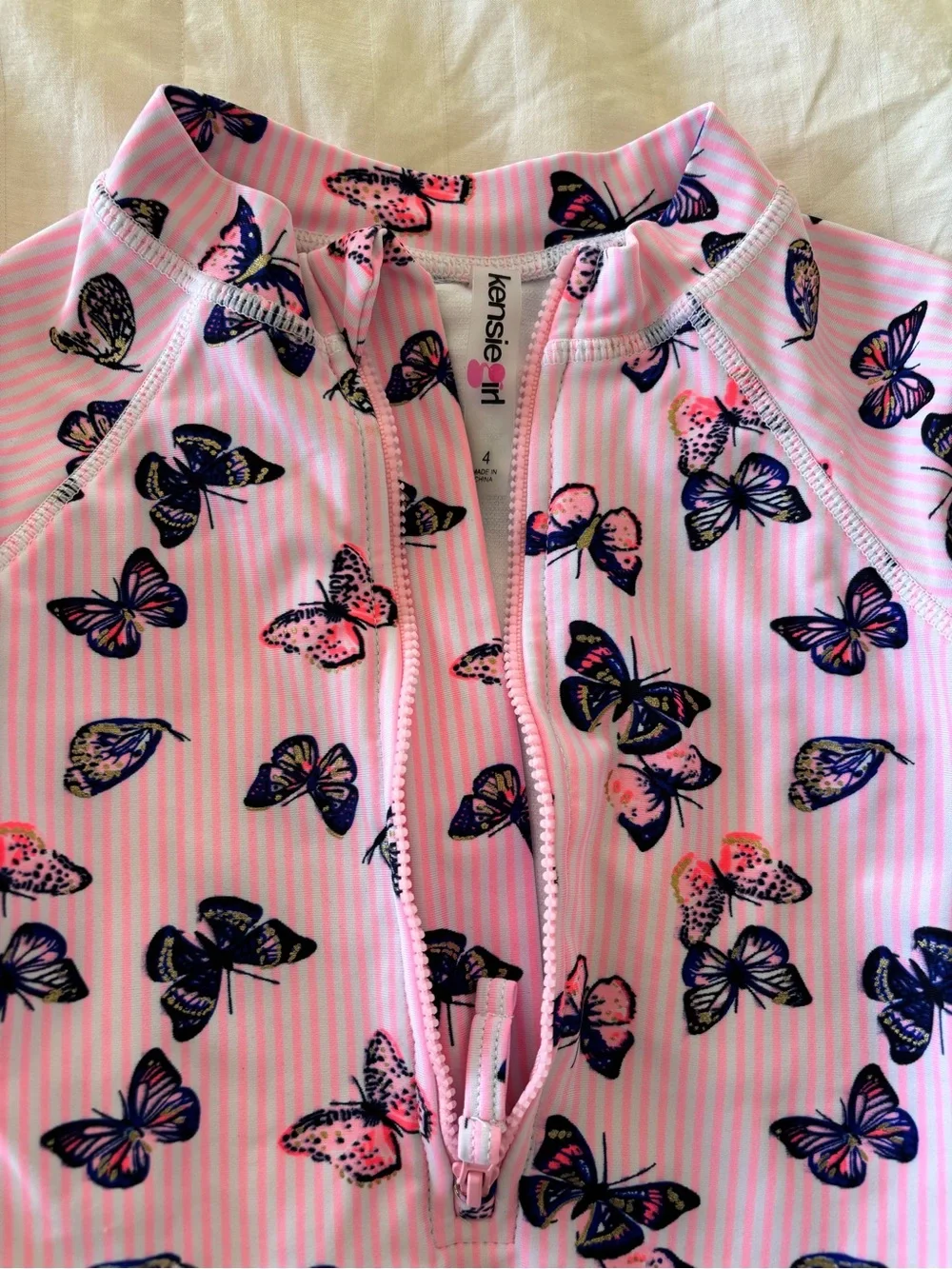 4T Set of 2 Kensie Girl long-sleeve one-piece rash guard swimsuit